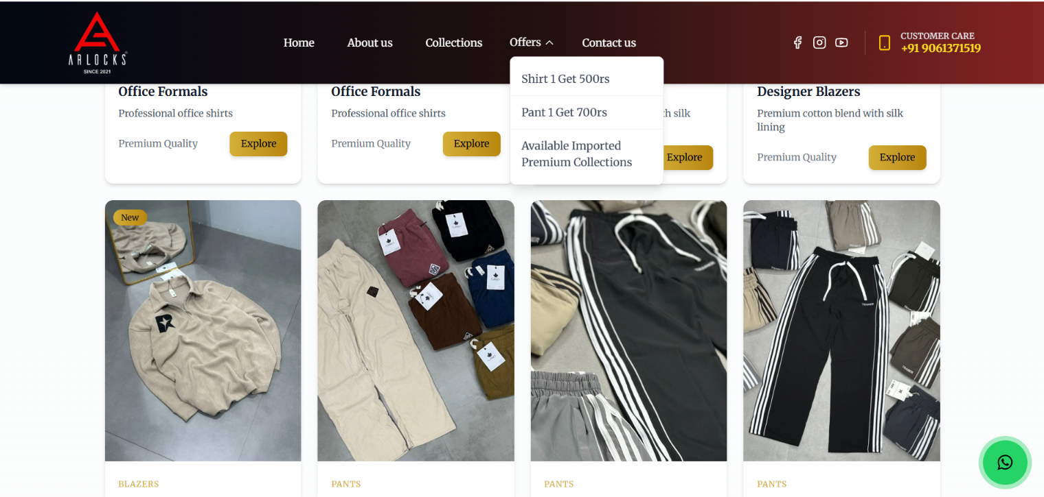 Arlocks Gents Wear website screenshot