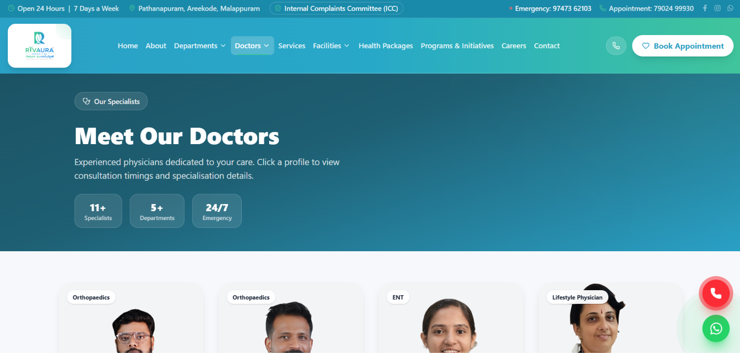 Rivaura Hospital website screenshot